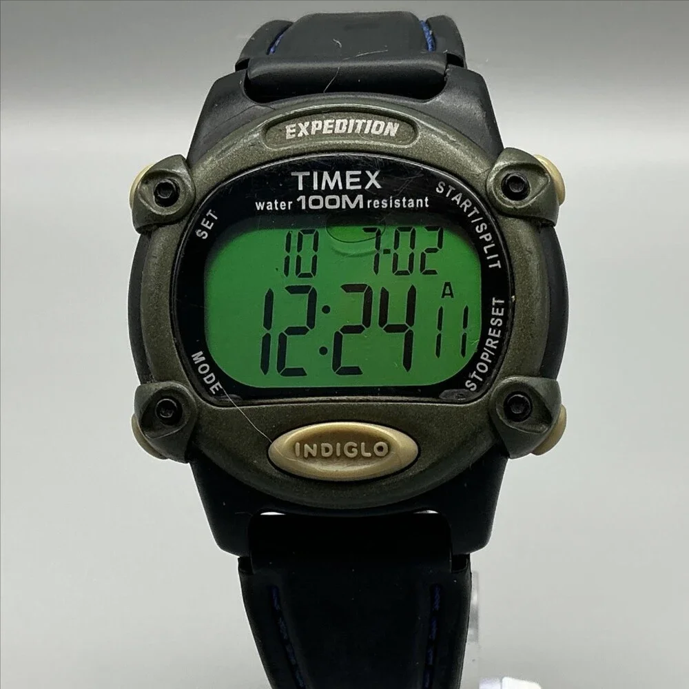 Timex Expedition Indiglo Mens Watch 39mm Digital Black Green WR 100M Timerr